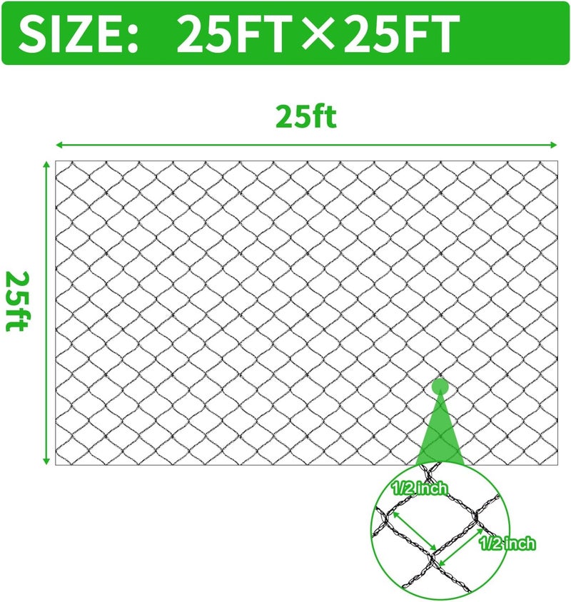 Vocray Woven Bird Netting 25X25 FT, 1/2" Mesh, Strong Bird Net Protect Fruit Trees, Blueberry, Vegetables, Strawberry Plants, Garden Netting Pest Barrier, Against Deer, Squirres, Small Critters - Image 2